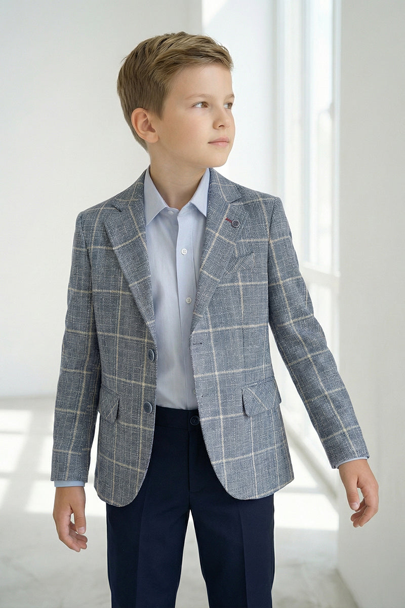 Boys Grey Plaid Blazer for Modern Weddings
