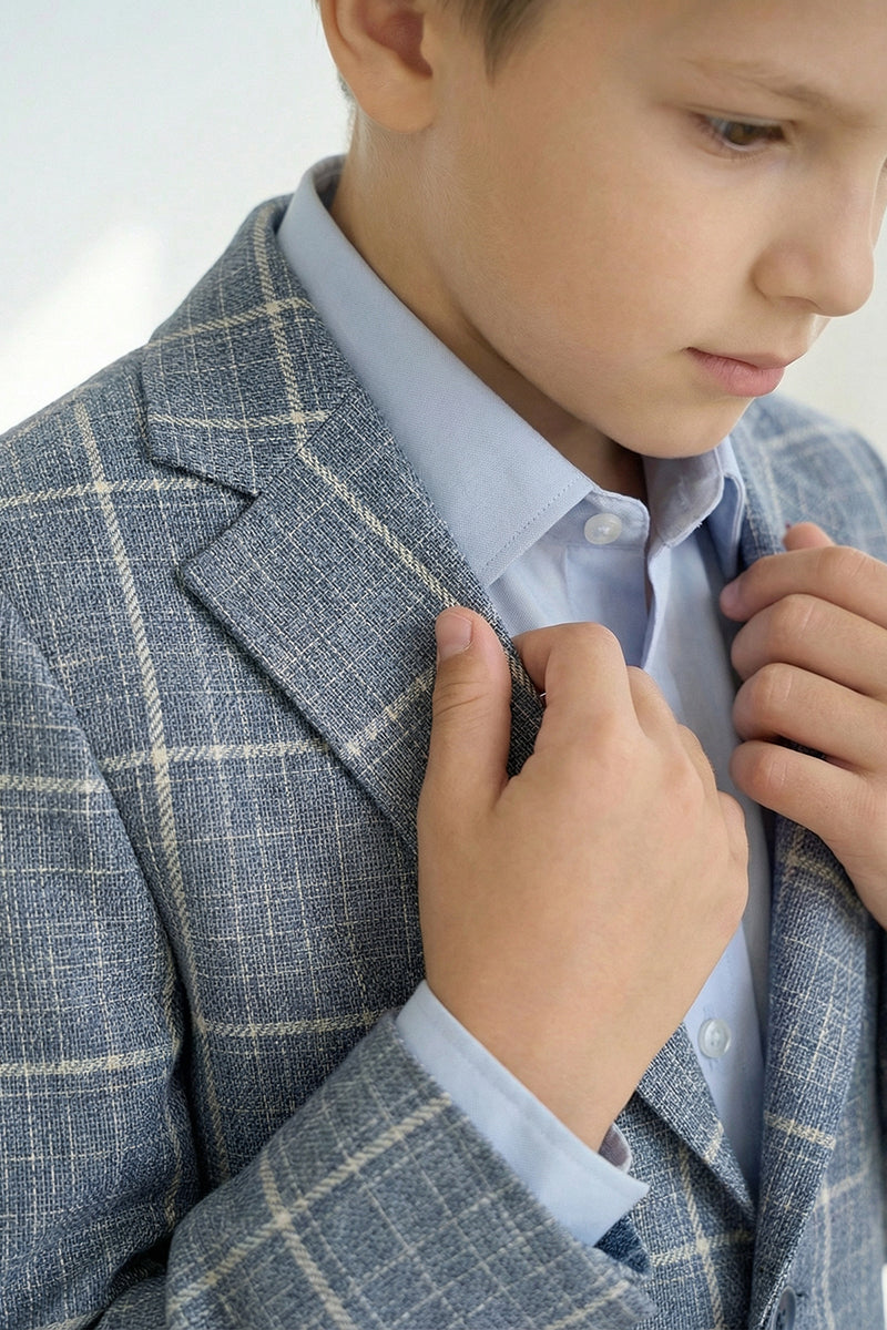Boys Grey Plaid Blazer for Modern Weddings