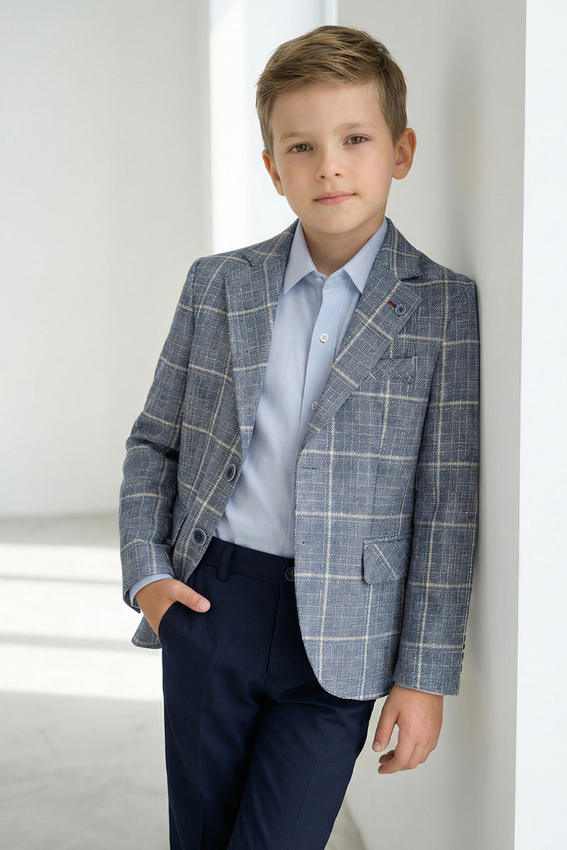 Boys Grey Plaid Blazer for Modern Weddings