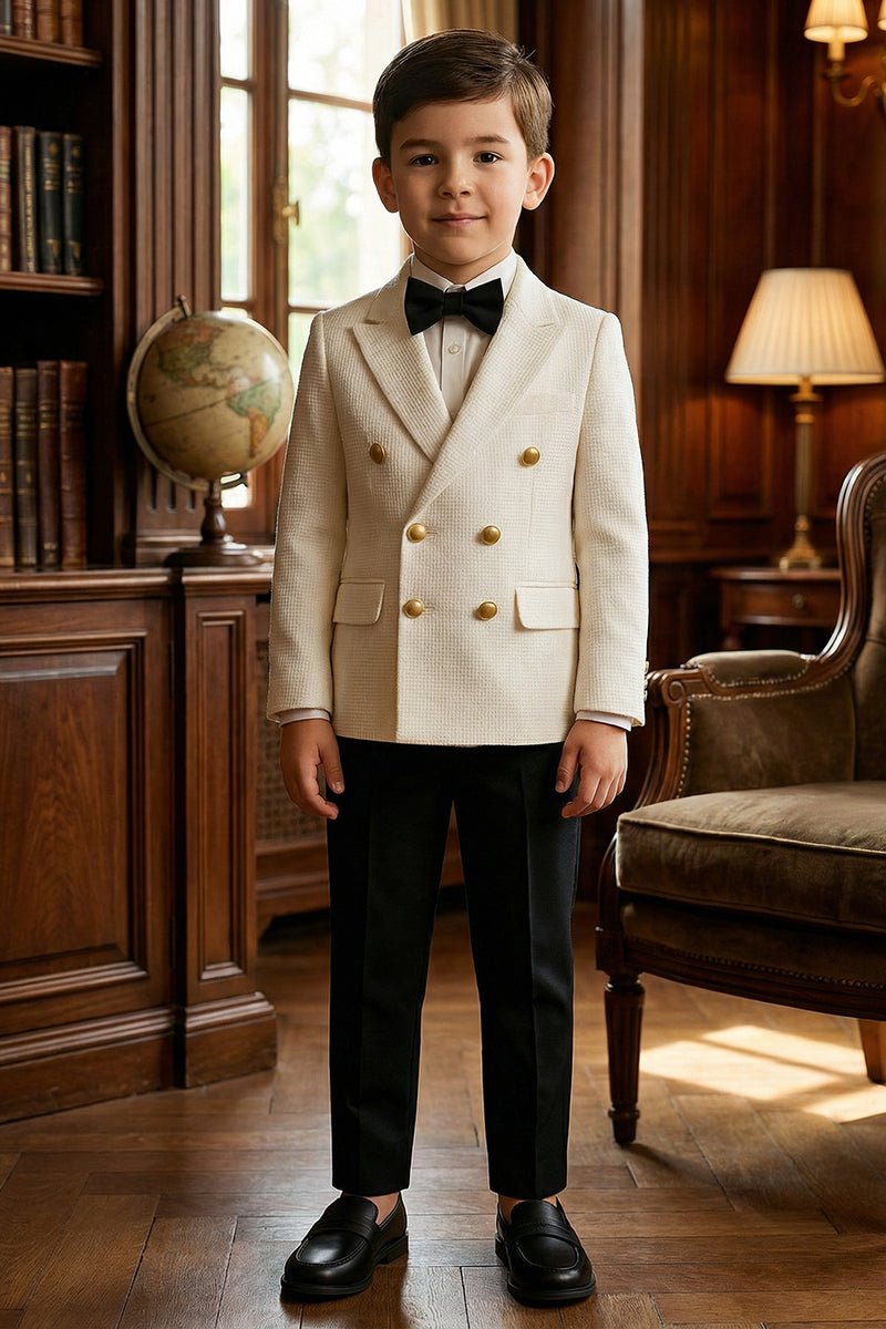 Boys Beige Double-Breasted 2-Piece Suit for Vintage Library Weddings