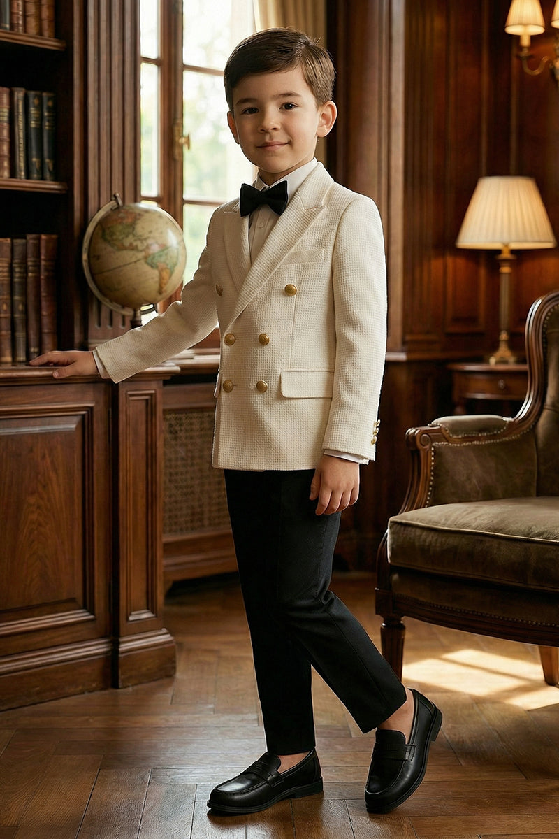 Boys Beige Double-Breasted 2-Piece Suit for Vintage Library Weddings