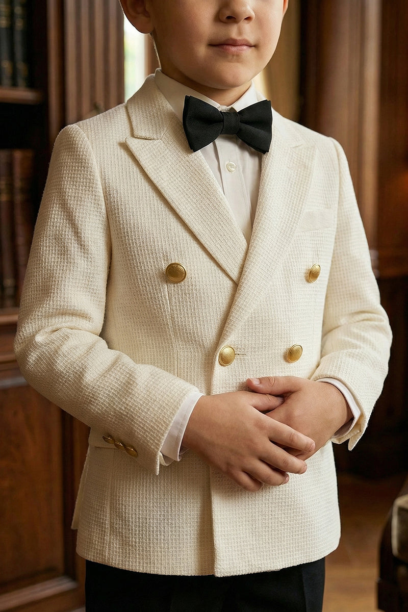 Boys Beige Double-Breasted 2-Piece Suit for Vintage Library Weddings