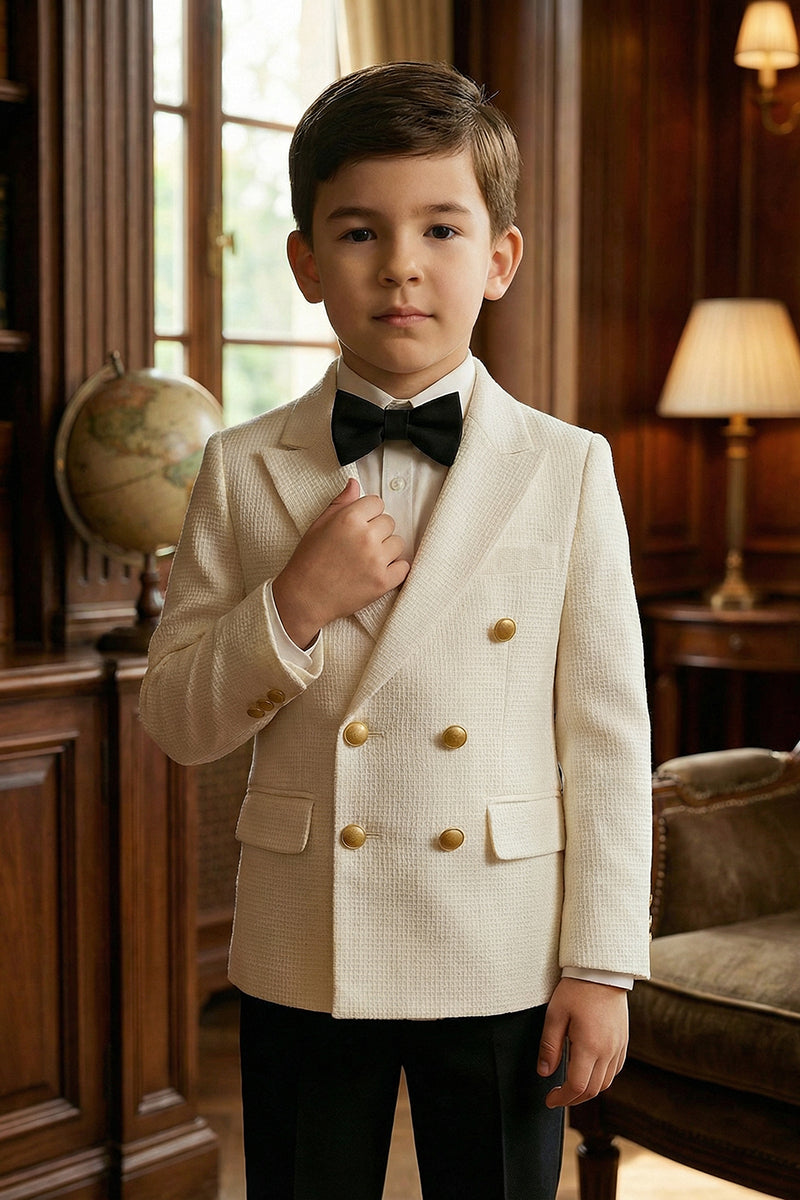 Boys Beige Double-Breasted 2-Piece Suit for Vintage Library Weddings