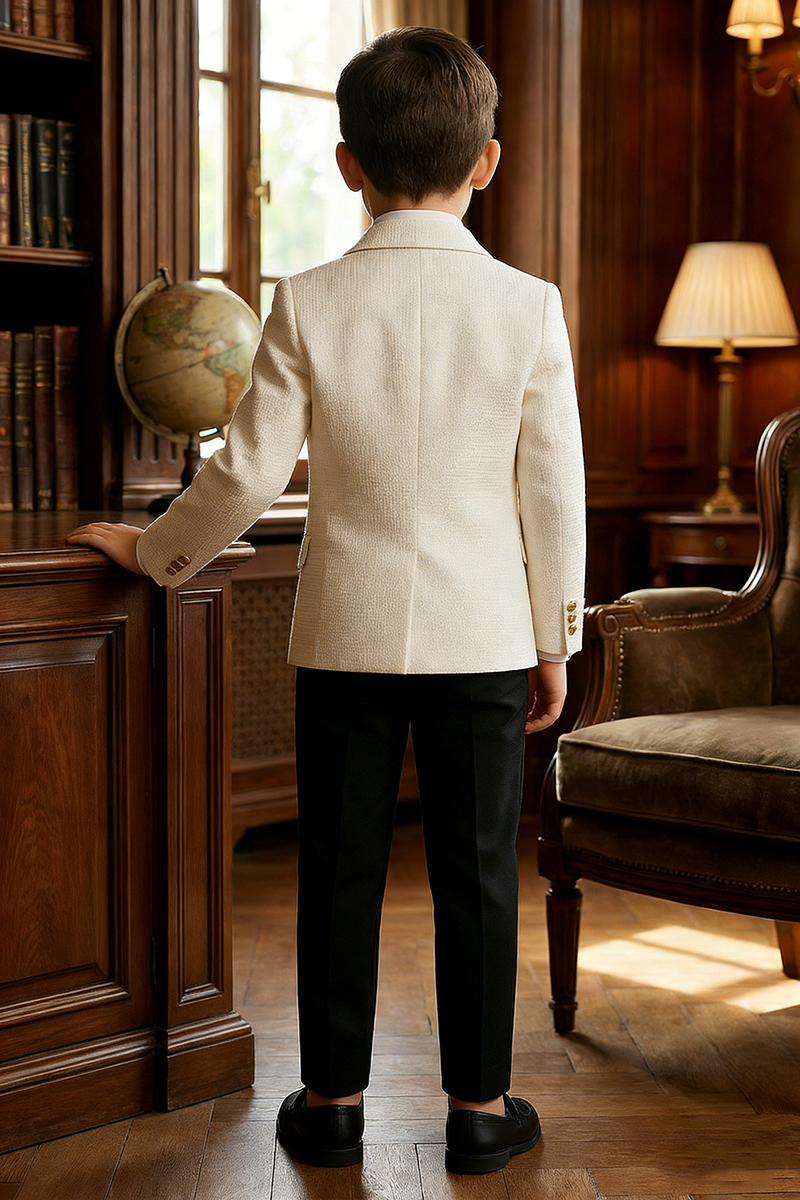 Boys Beige Double-Breasted 2-Piece Suit for Vintage Library Weddings