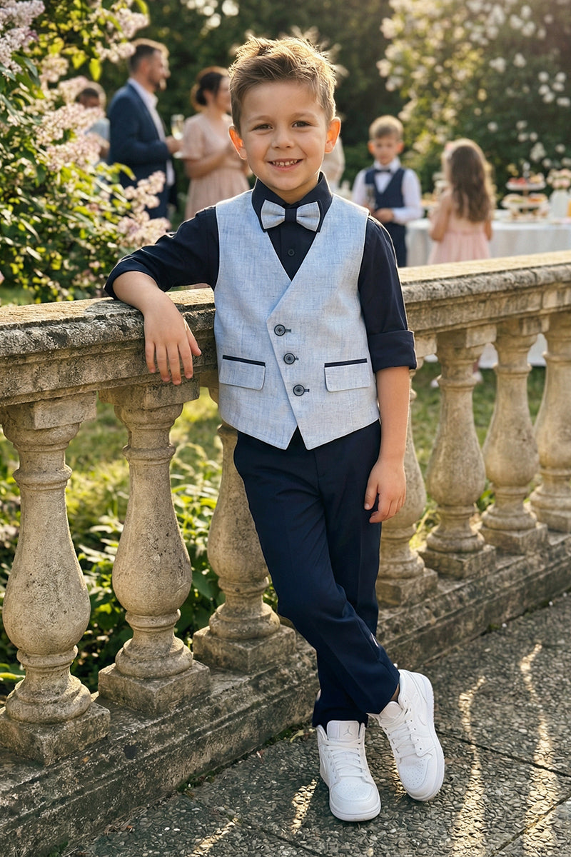 Boys Light Blue Linen Vest And Trousers Set for Garden Weddings