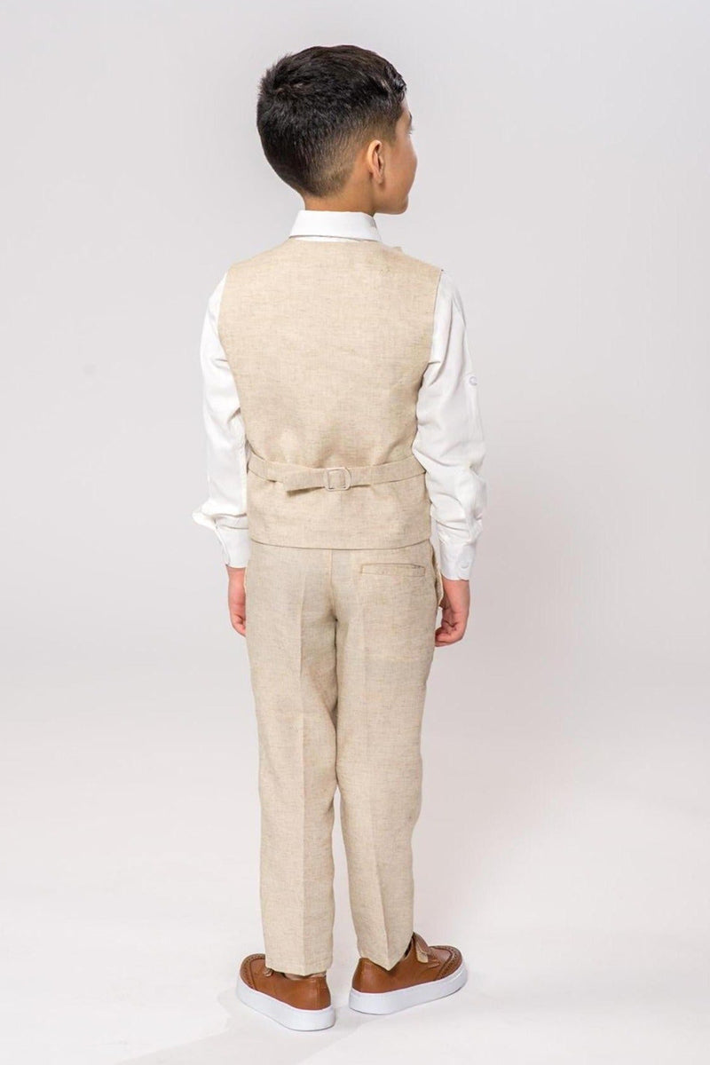 Boys Oatmeal Linen Double-Breasted Vest Set for Tuscan Garden Weddings