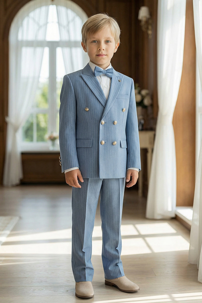 Boys Sky Blue Pinstripe Double-Breasted 2-Piece Suit for Grand Indoor Weddings