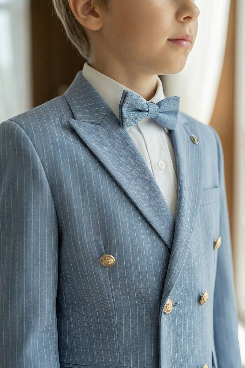 Boys Sky Blue Pinstripe Double-Breasted 2-Piece Suit for Grand Indoor Weddings