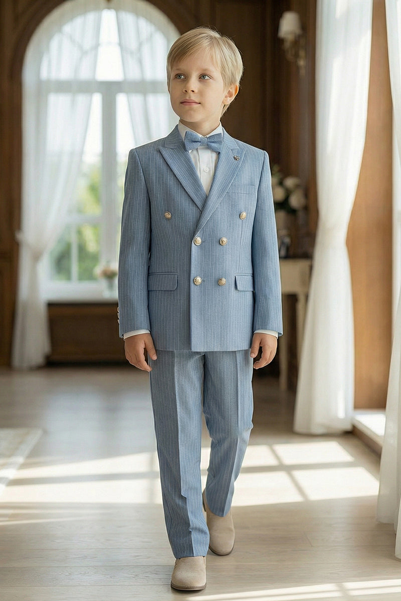 Boys Sky Blue Pinstripe Double-Breasted 2-Piece Suit for Grand Indoor Weddings