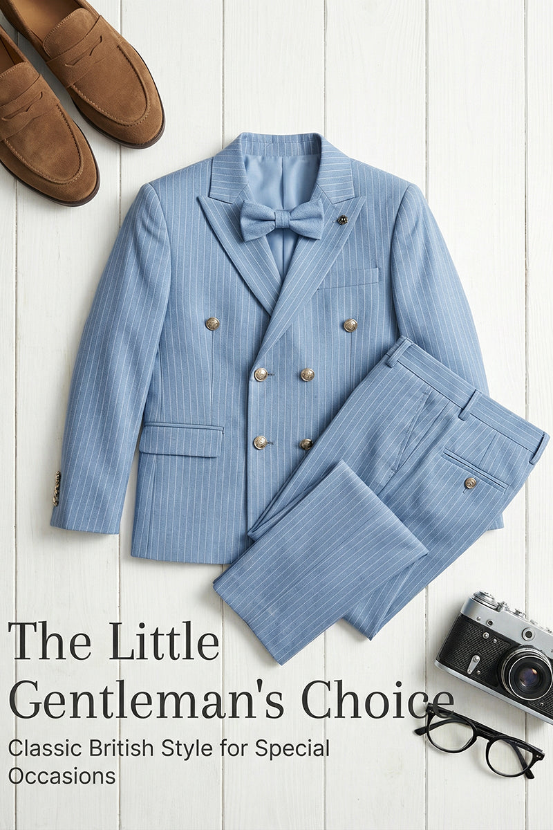 Boys Sky Blue Pinstripe Double-Breasted 2-Piece Suit for Grand Indoor Weddings