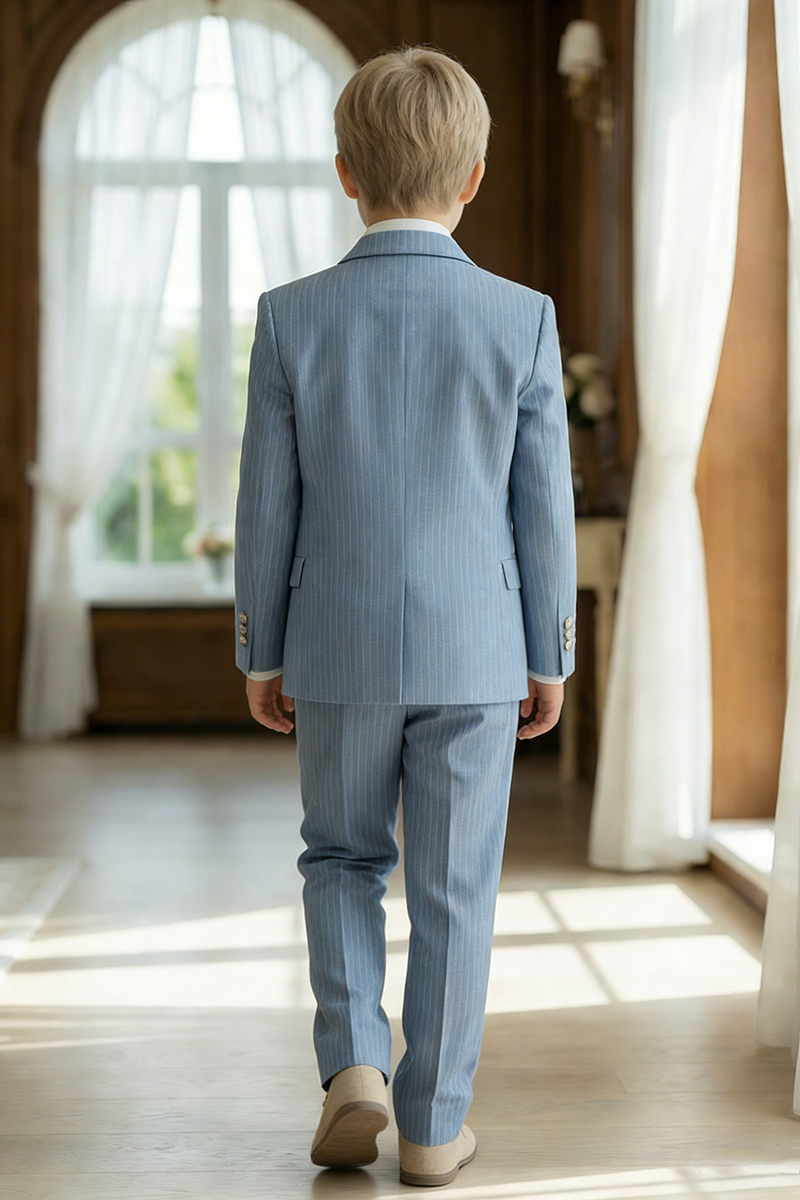 Boys Sky Blue Pinstripe Double-Breasted 2-Piece Suit for Grand Indoor Weddings