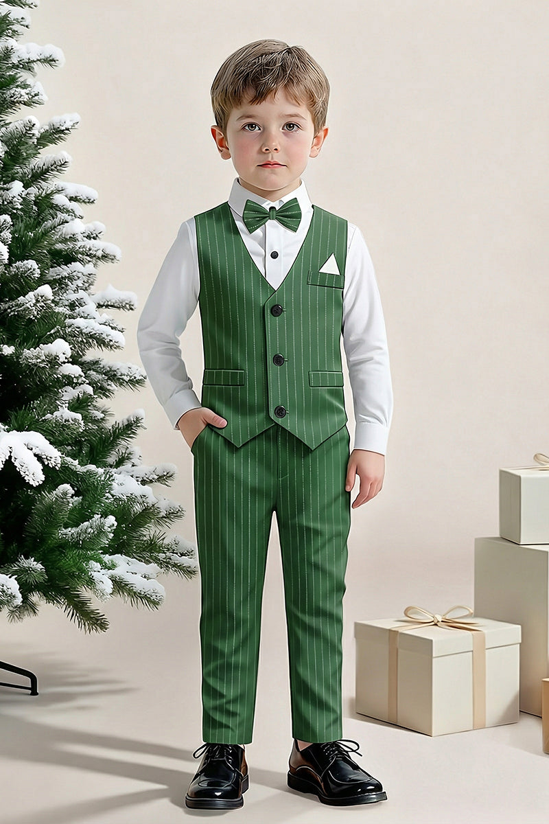 Boys Emerald Green Pinstripe 2-Piece Vest Suit for Weddings & Formal Events