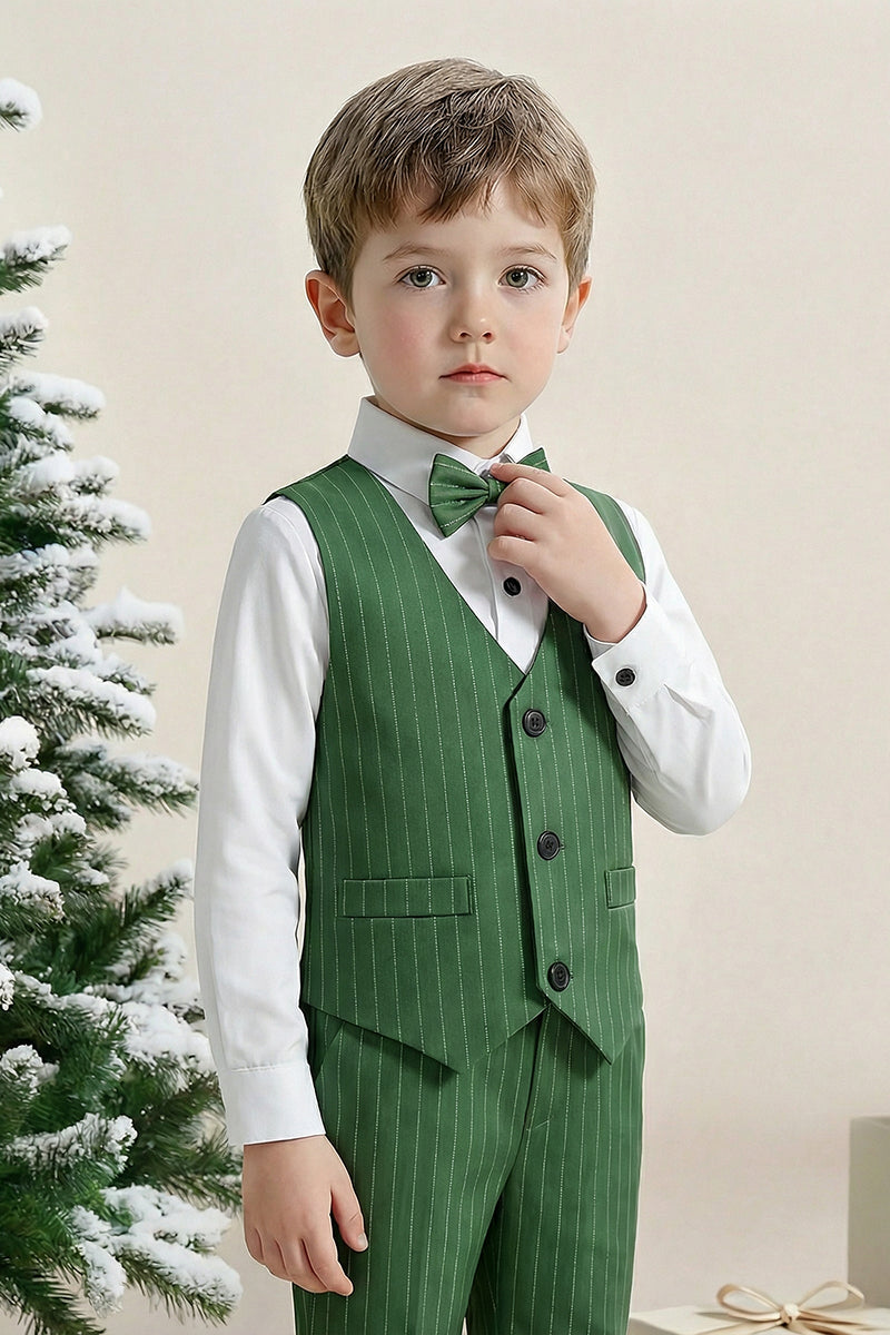 Boys Emerald Green Pinstripe 2-Piece Vest Suit for Weddings & Formal Events