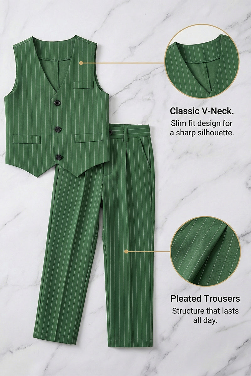 Boys Emerald Green Pinstripe 2-Piece Vest Suit for Weddings & Formal Events