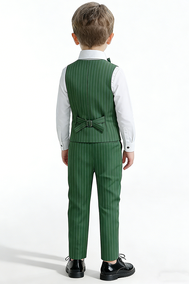 Boys Emerald Green Pinstripe 2-Piece Vest Suit for Weddings & Formal Events