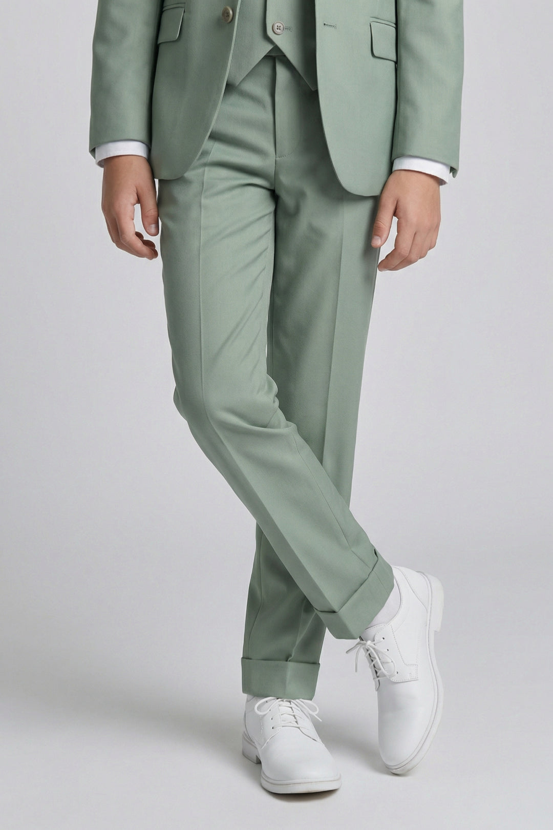 Boys Sage Green 3-Piece Suit with Notch Lapel