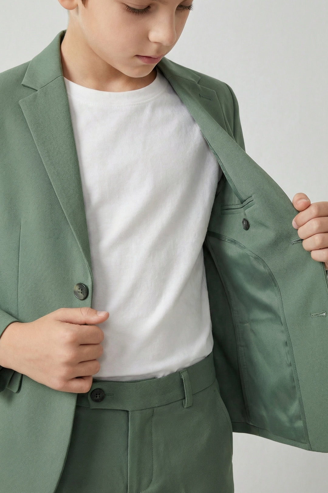 Boys Sage Green 2-Piece Casual Suit with Notch Lapel