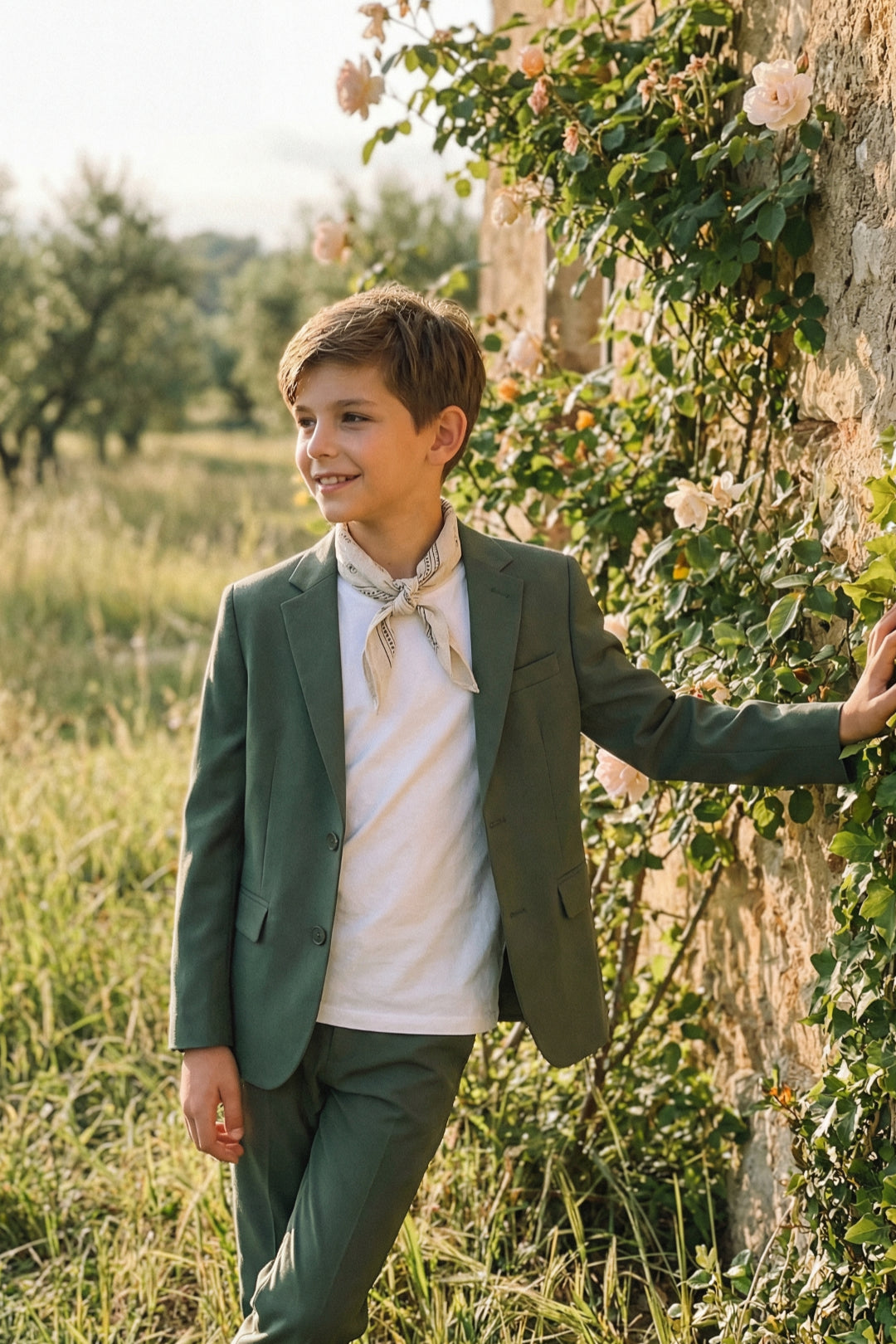 Boys Sage Green 2-Piece Casual Suit with Notch Lapel