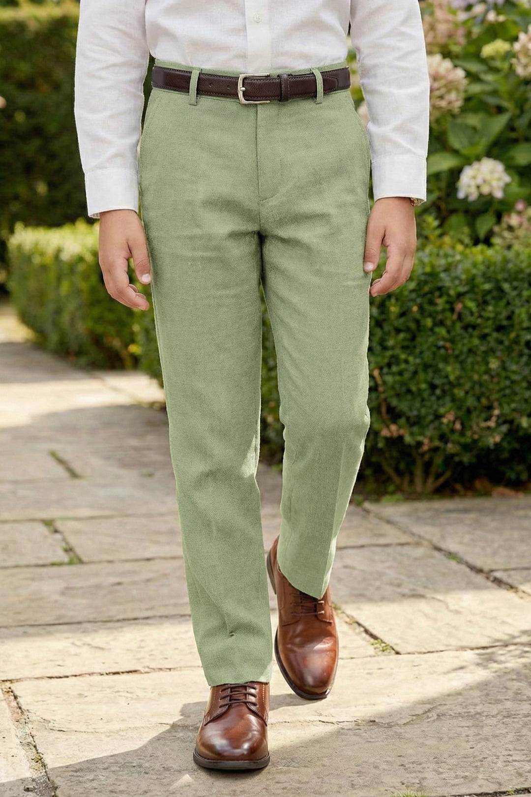 Boys Sage Green Linen 2-Piece Suit with Notch Lapel