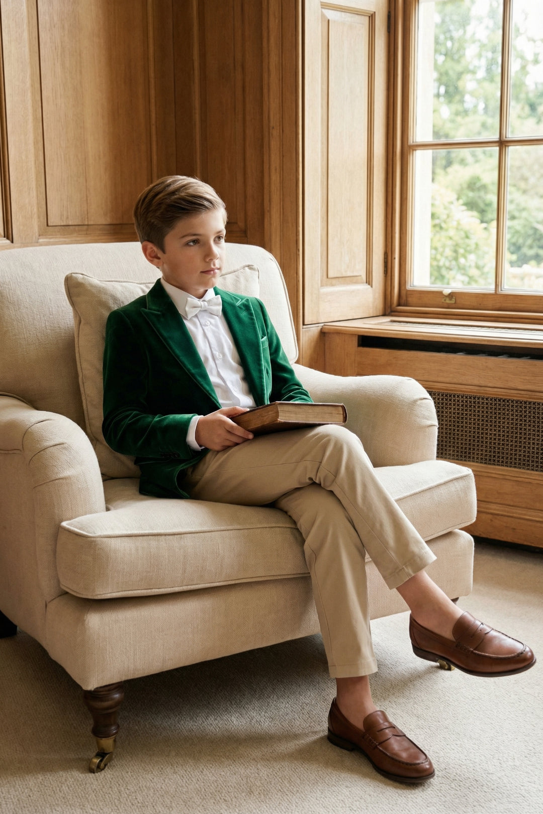 Boys Emerald Green Velvet Tuxedo 2-Piece Set with Notch Lapel