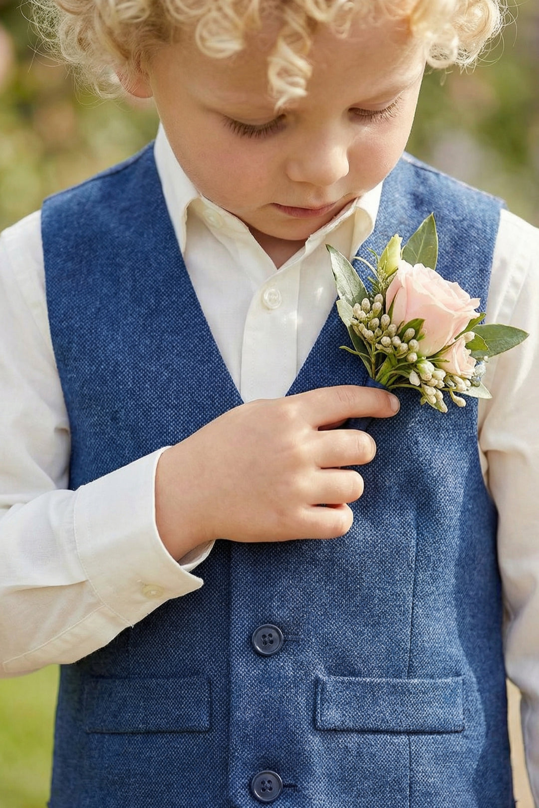 Boys Navy Blue Tweed Vest & Trousers Set