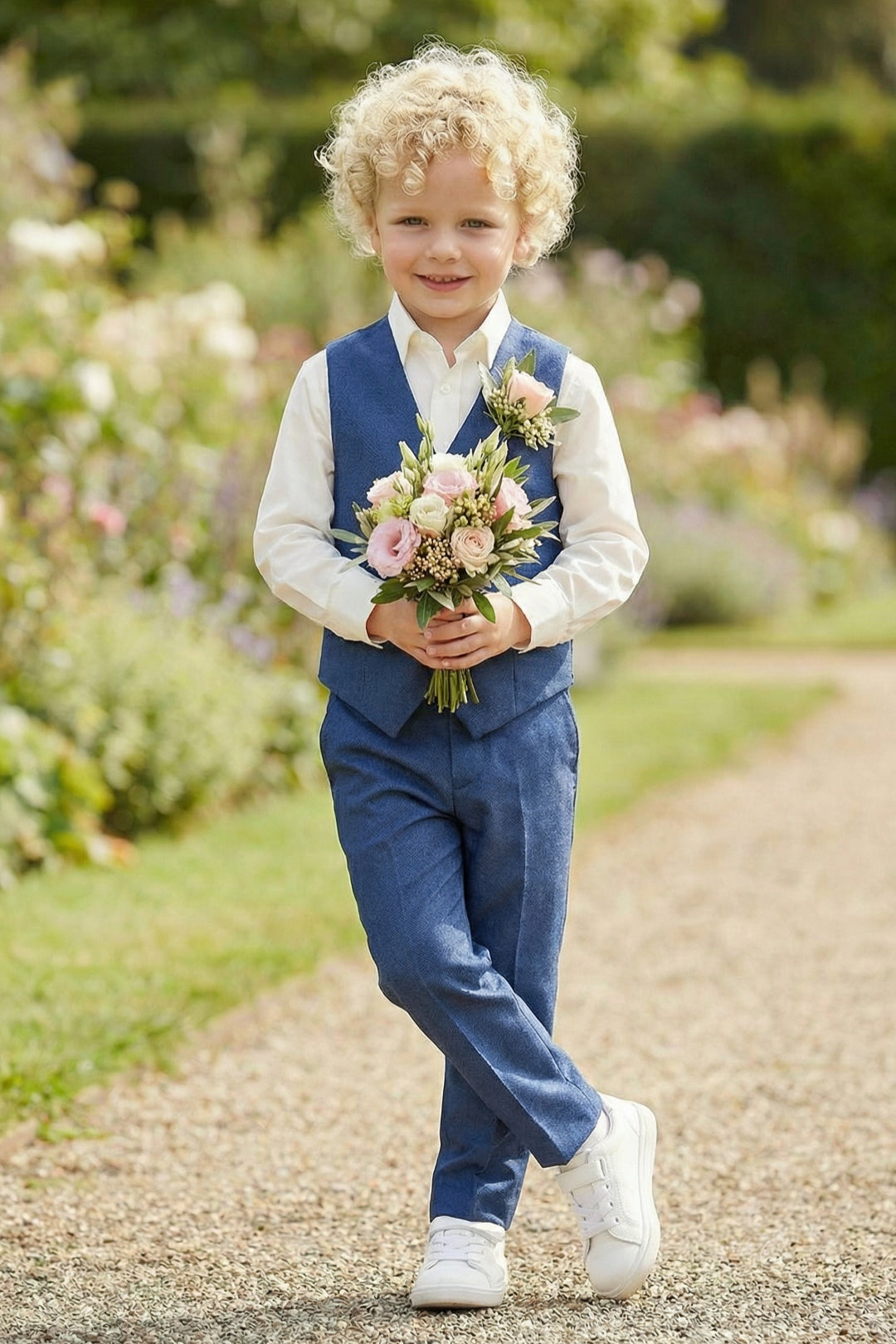 Boys Navy Blue Tweed Vest & Trousers Set