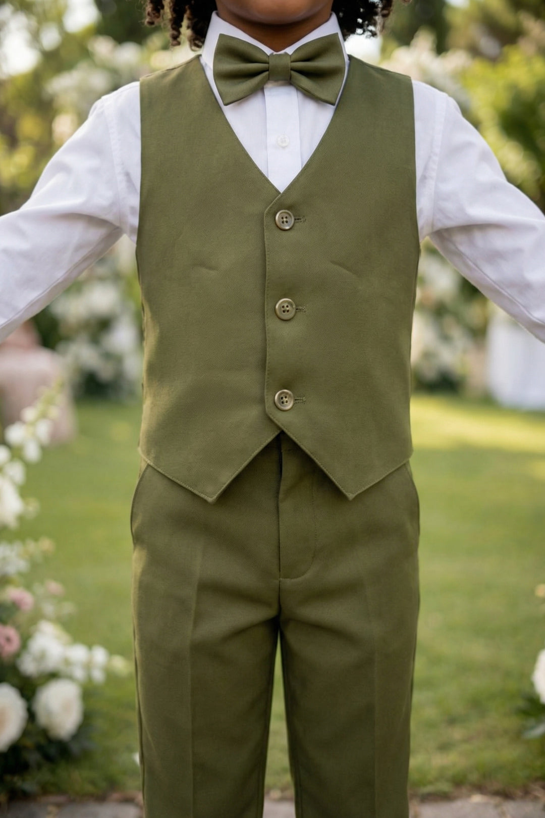 Boys Olive Green Vest & Trousers Set
