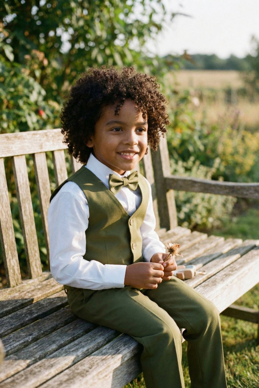 Boys Olive Green Vest & Trousers Set