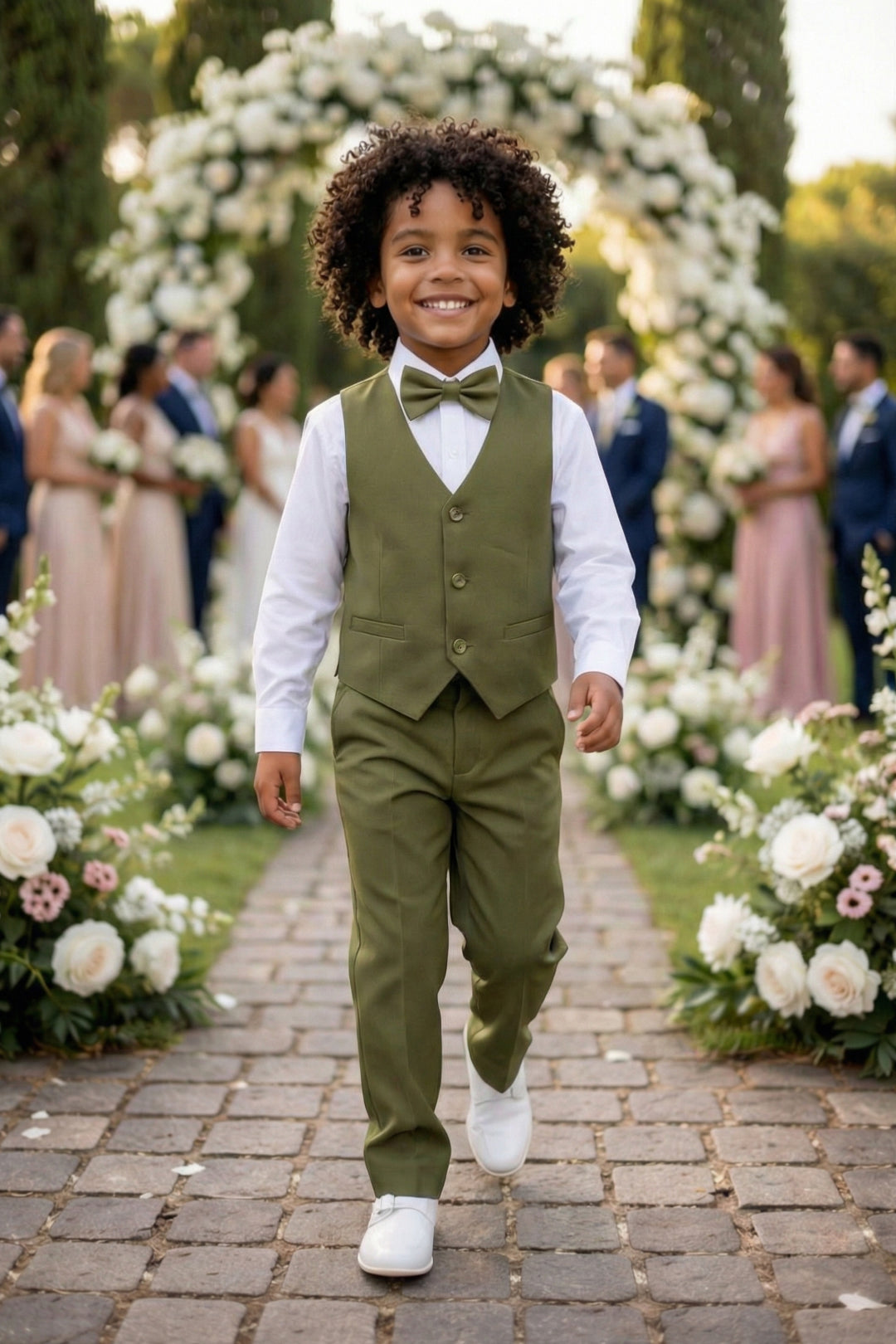 Boys Olive Green Vest & Trousers Set