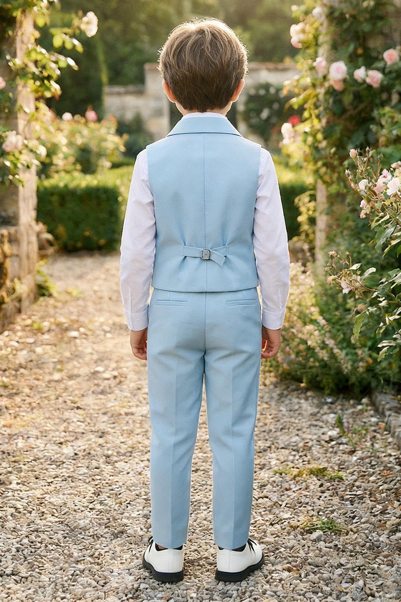 Boys Sky Blue 2-Piece Vest Suit for English Garden Weddings
