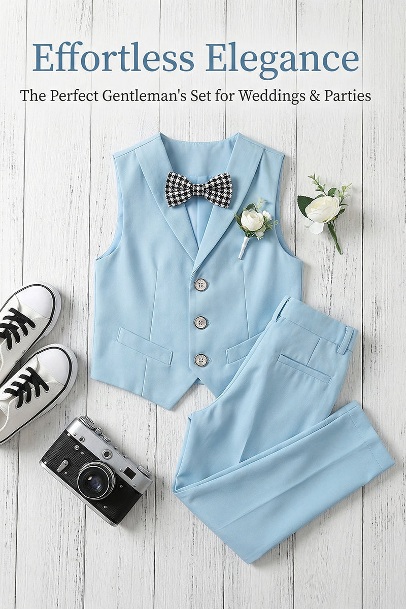 Boys Sky Blue 2-Piece Vest Suit for English Garden Weddings