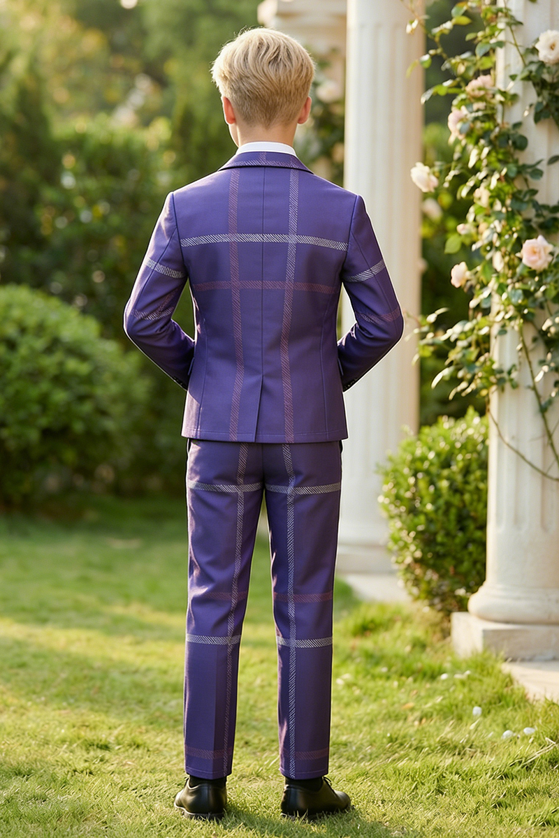 Boys Deep Purple Plaid 2-Piece Suit for Garden Weddings & Outdoor