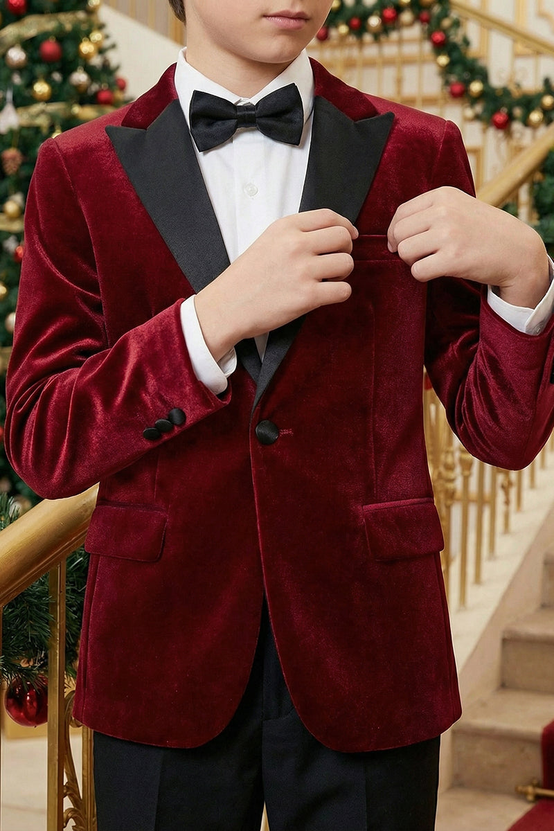 Boys Burgundy Velvet 2-Piece Suit for Christmas Weddings