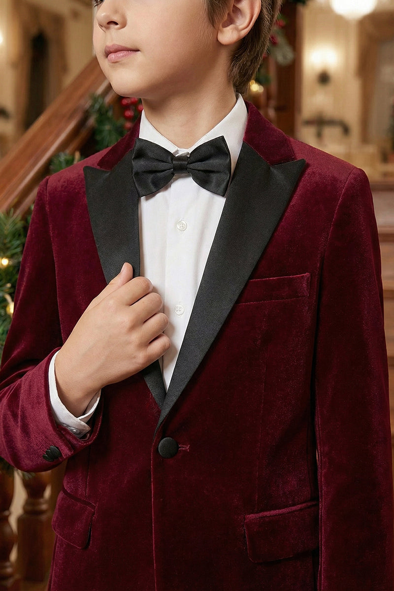 Boys Burgundy Velvet 2-Piece Suit for Christmas Weddings