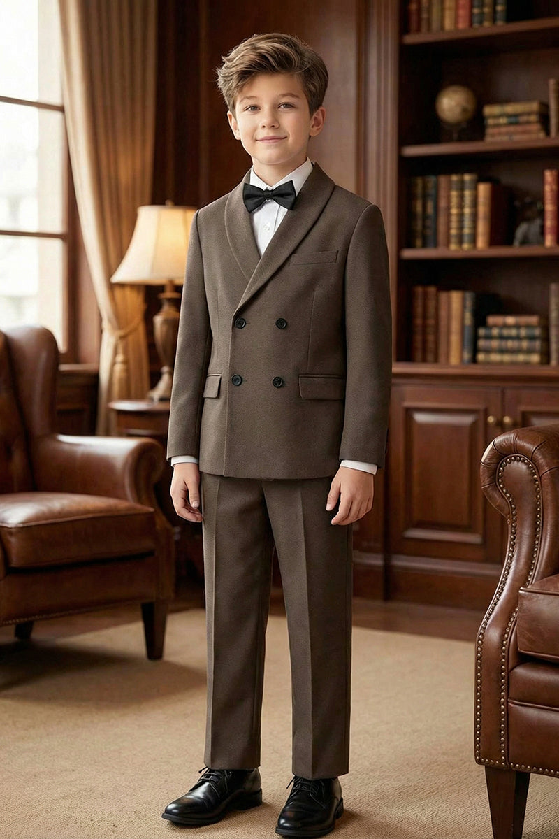 Boys Dark Brown Double-Breasted 2-Piece Suit for Vintage Library Weddings