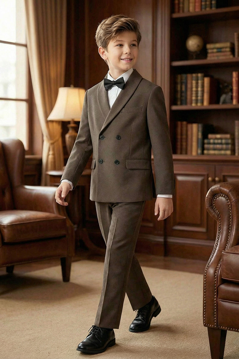Boys Dark Brown Double-Breasted 2-Piece Suit for Vintage Library Weddings