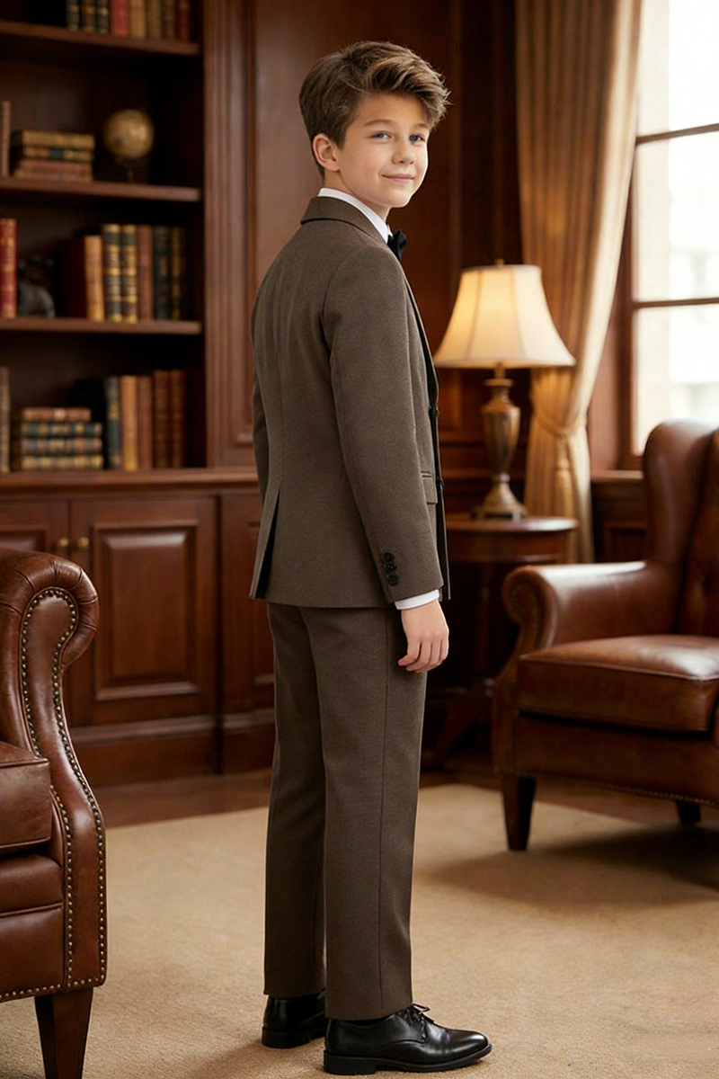 Boys Dark Brown Double-Breasted 2-Piece Suit for Vintage Library Weddings
