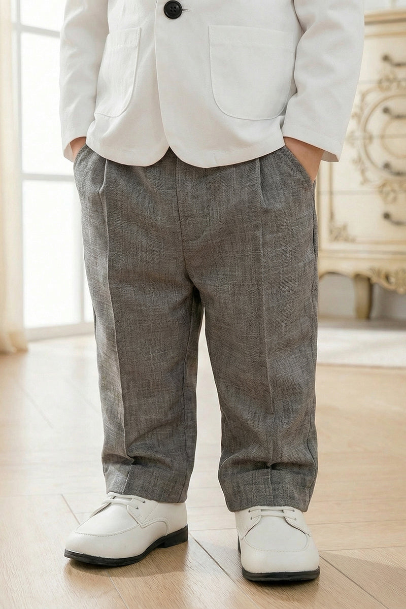 Boys White 2-Piece Suit with Grey Shawl Collar for Garden Weddings