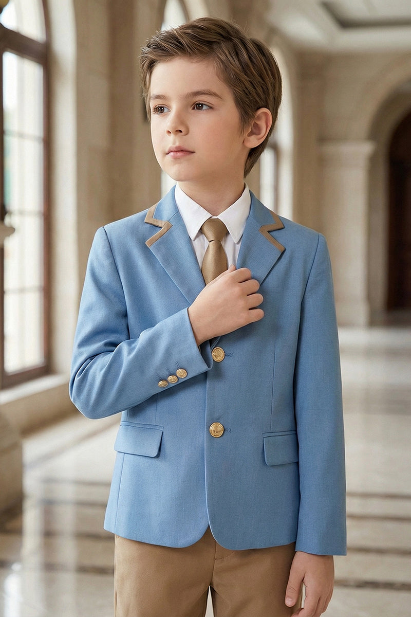 Boys Sky Blue Blazer & Khaki Trousers 2-Piece Suit