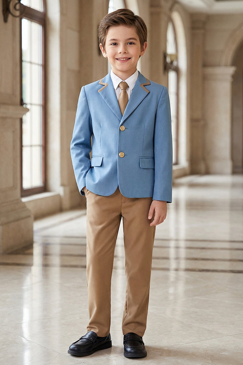 Boys Sky Blue Blazer & Khaki Trousers 2-Piece Suit