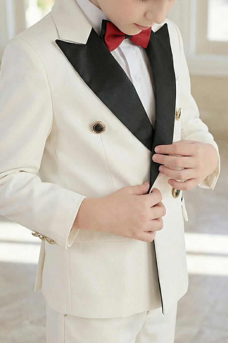 Boys White With A Black Satin Collar Single-Breasted 2-Piece Suit