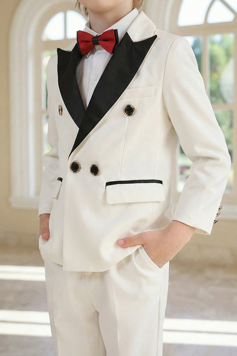Boys White With A Black Satin Collar Single-Breasted 2-Piece Suit