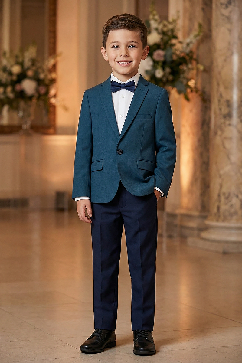 Boys Teal Notch Lapel Jacket