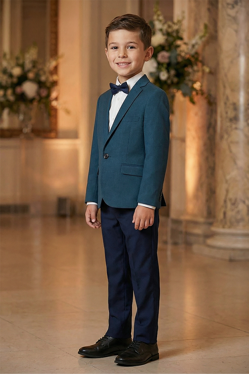 Boys Teal Notch Lapel Jacket