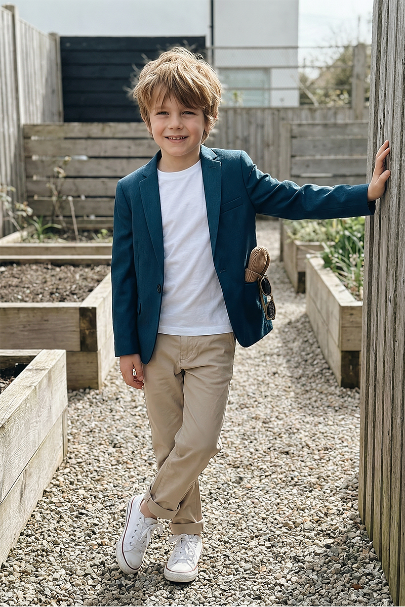 Boys Teal Notch Lapel Jacket