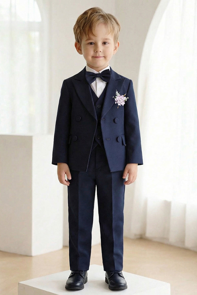 Boys Navy Blue Double-Breasted 3-Piece Suit for Garden Weddings