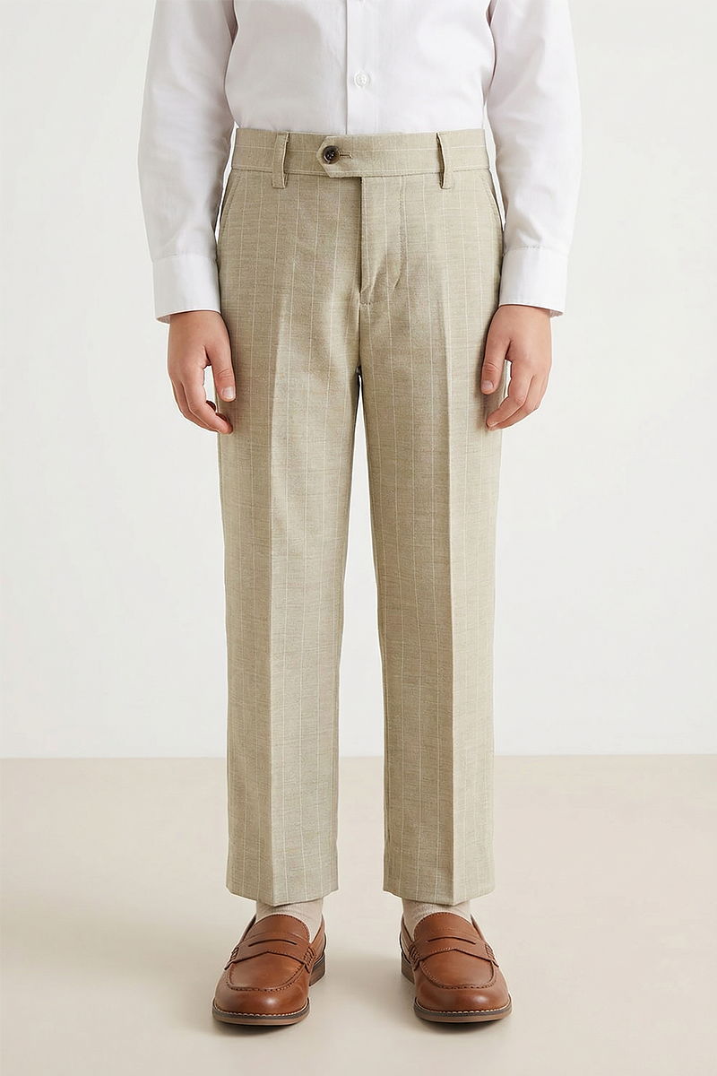 Boys Beige Pinstripe Dress Pants