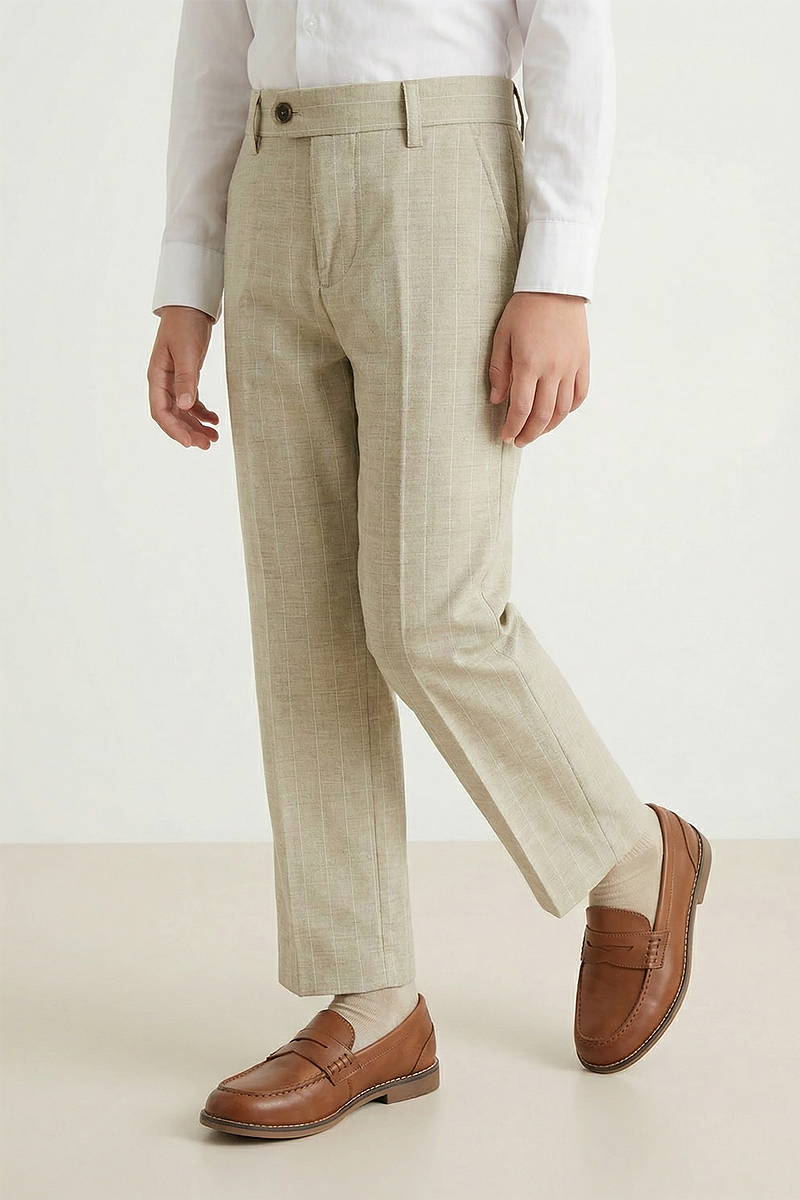 Boys Beige Pinstripe Dress Pants