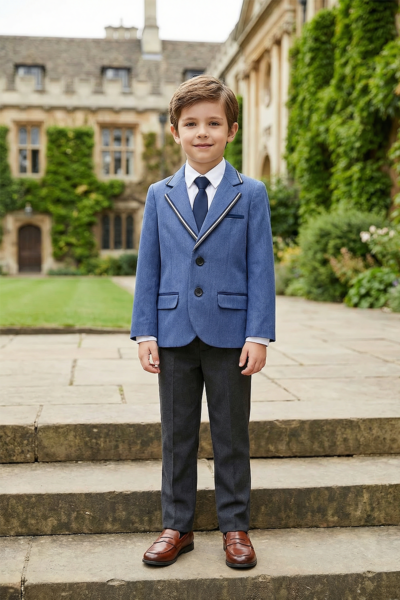 Boys Blue Contrast Trim Suit Jacket