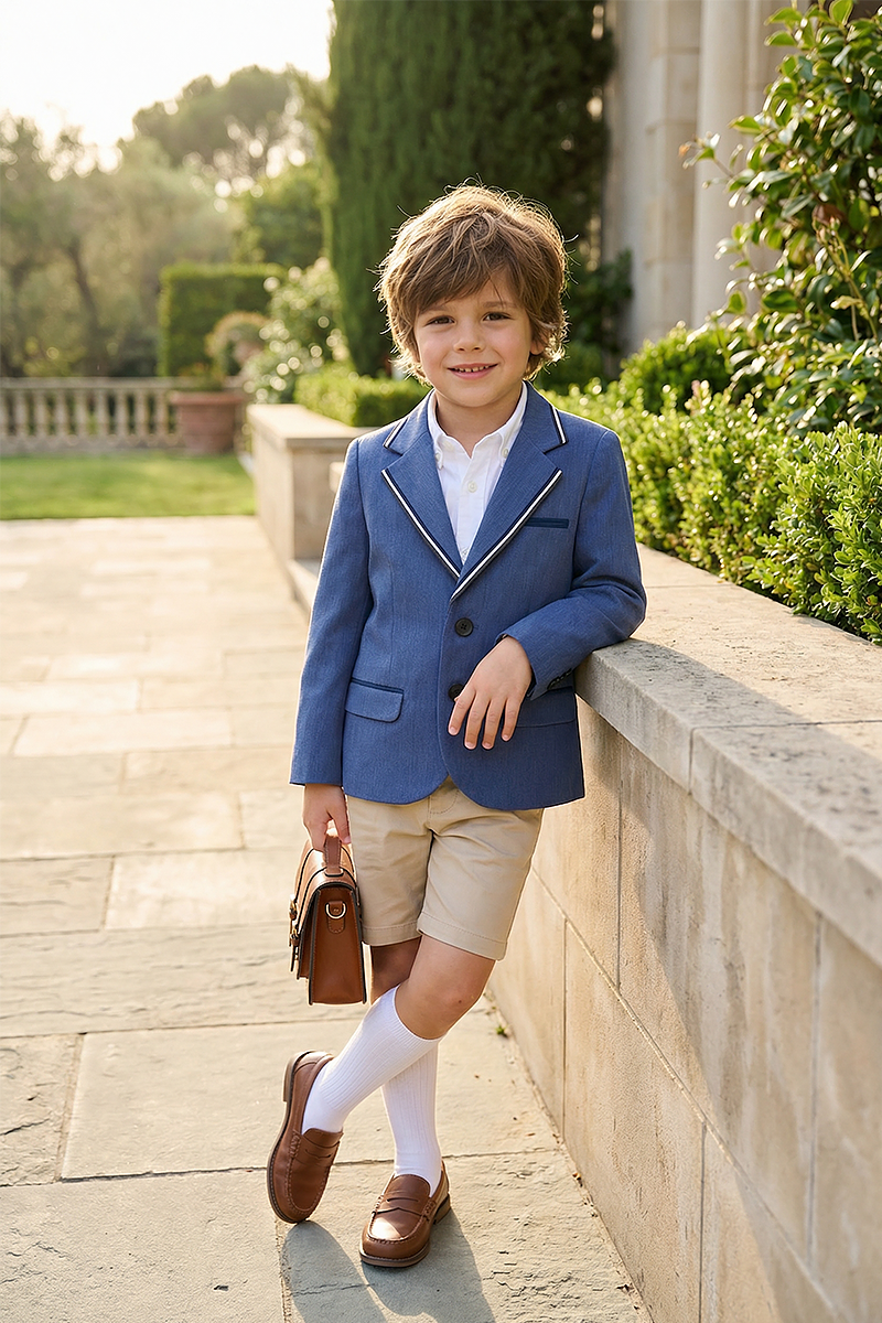 Boys Blue Contrast Trim Suit Jacket